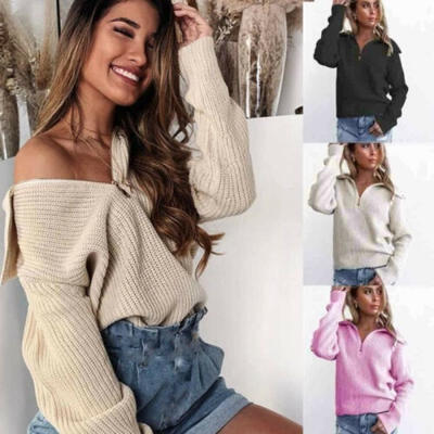

Womens Long Sleeve Pullover Knitted Winter V-Neck Jumper Sweatshirt Tops Casual Blouse