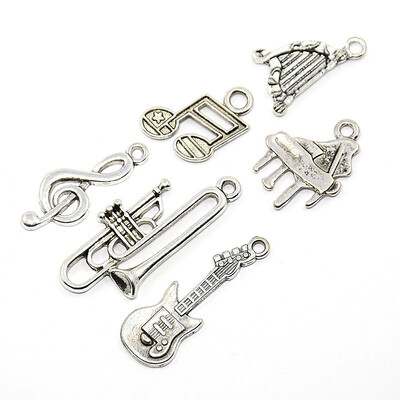 

PH PANDAHALL 30 Pcs Antique Silver Tibetan Alloy Musical Instruments Pendant Charms