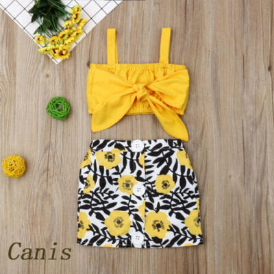 

UK Toddler Kids Baby Girl Clothes Crop Vest Tops Skirt Dress 2Pcs Outfit Sunsuit