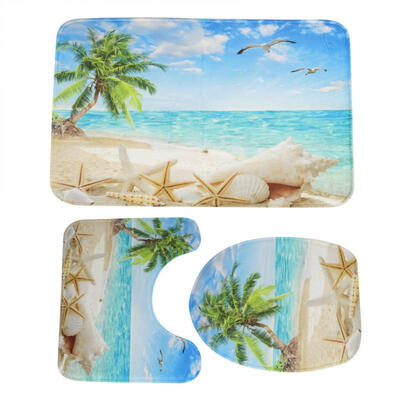 

Greensen 3pcsSet Coconut Tree Shower Curtain Pedestal Rug Lid Toilet Cover Mat Non-Slip Bath Mat