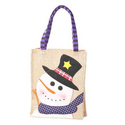 

Christmas Linen ClothTote Bag Cartoon Embroidered Tote Handheld Gift Bags