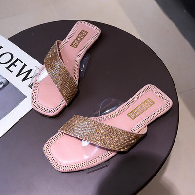

Cool slippers women wear summer Korean version of the water drill fashion flat bottom beach slippers