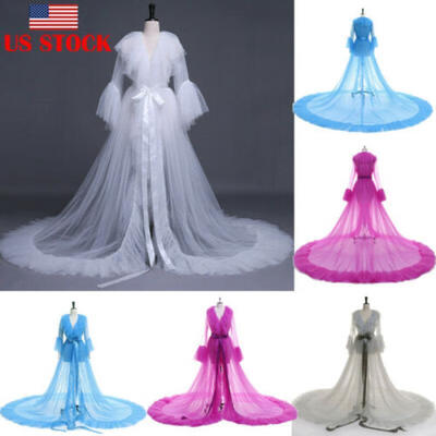 

Women Sexy Lingerie Long Lace Dress Sheer Gown See Through Kimono Robe Sleepwear