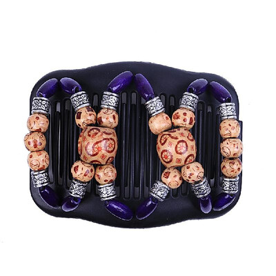 

Retro Wooden Beads Magic Hair Comb Double Row Hairpin Insert Women Hairstyle Clip