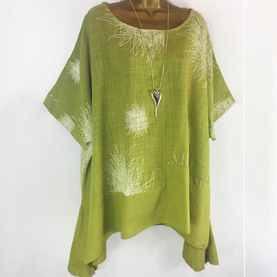 

Nomeni Plus Size Women Short Sleeve Printing Cotton And Linen T-Shirts Tops Blouses