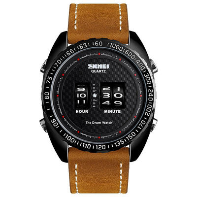 

SKMEI 1516 Watches Men Wrist Drum Rollers Vintage Leather Strap Watch Fashion