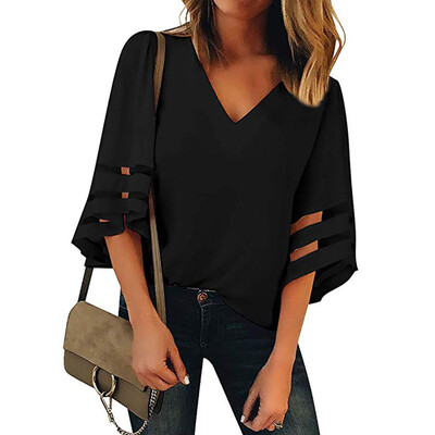 

Starmoon Women Summer Fashion V Neck Tops Three Quarter Sleeve Shirt Pullover Blouse