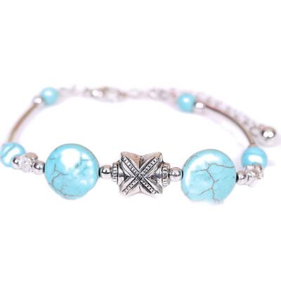 

Vintage Hollow Out Petals Tibetan silver Turquoise Bracelet DIY Jewelry