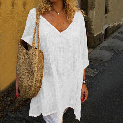 

Starmoon Women Casual Solid 12 Sleeve V-Neck Boho Loose Plus Size Top Blouse