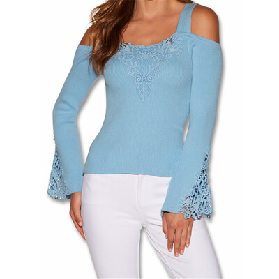 

Nomeni Women Casual Off Shoulder Lace Patchwork T-shirts Blouse Tops