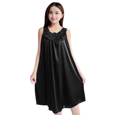 

Women Summer Nightdress Vest Chemise Fat MM Lingerie Lace Ice Silk Long Home Clothing