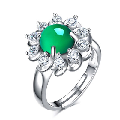 

925 Silver Fire Jade Funny Lady Wedding Creative Silver Green Modern Ring White Opal