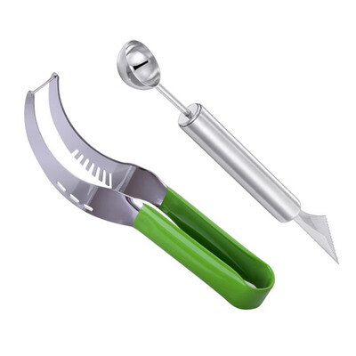 

2pcs Stainless Steel Watermelon Meat Harvester Fruit Digging Ball Scoop Carving Knife Watermelon Slicer Kitchen Fruit Tool