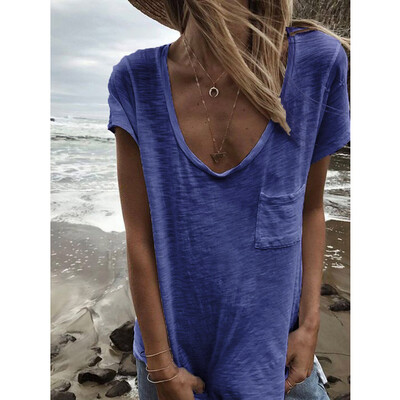 

Starmoon Women Casual Solid Pocket Blouse Short Sleeve Loose Top Shirt Tee
