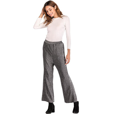 

Fashion Women Wide Leg Pants High Elastic Waist Solid Color Loose Elegant Trousers Grey