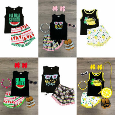 

US Toddler Baby Girls Kids Beachwear Seaside Vest Short Pants Outfit Clothes Top