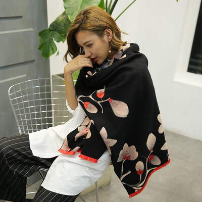 

2018 new autumn&winter Korean version of the ladies double-sided fashion warm thick kapok imitation cashmere scarf shawl