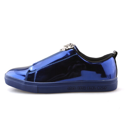 

New Brand Glossy Leather Shoes Men Casual Vulcanized Shoe Fashion Luxury Loafers Chaussure Homme Cuir Silver Gold Erkek Ayakkabi