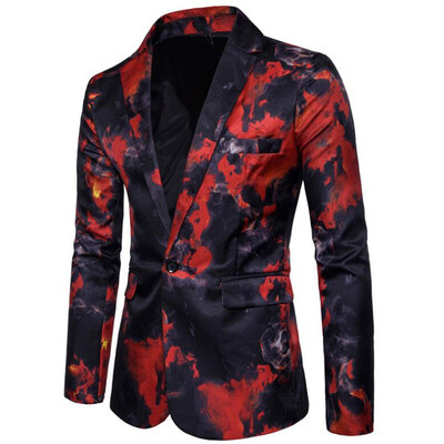 

Men\s Casual Blazer Turndown Collar Long Sleeve Printed Dress Suit