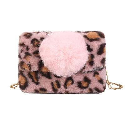 

Fashion Women Leopard Print Pompom Shoulder Bags Plush Chain Crossbody Bag
