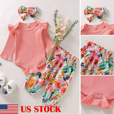 

3pcs Newborn Infant Baby Girl Outfits Clothes Romper Bodysuit Pants Leggings Set