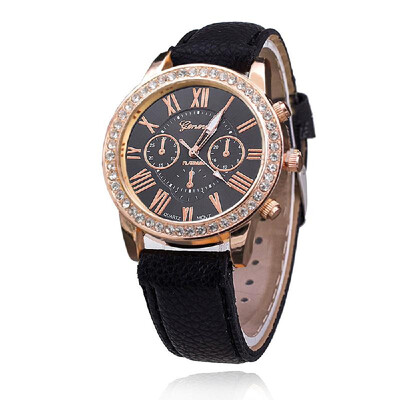 

Women Fashion Three Dials Quartz Watch Luxury Diamond Leather Band Alloy Case Wrist Watches