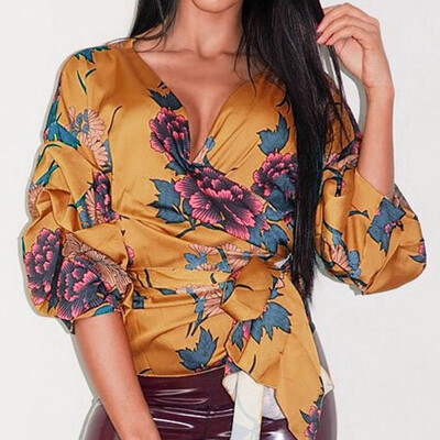 

Roseonmyhand Womens Floral V Neck Bandage Button Tops Ladies Summer Beach T-Shirt Blouse