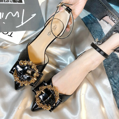 

Net red thick documentary shoes women 2019 spring&summer new Korean version of Joker pointed shallow mouth buckle belt fairy s