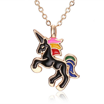 

New Fashion Animal Enamel Horse Pink Red Blue White Black Gold Color Necklaces Pendants Jewelry for Women Elegant Jewelry Gifts