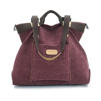 

New Fashion Women Shoulder Bag Canvas Solid PU Trim Zipper Fastening Casual Crossbody Handbag