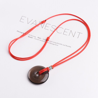 

Natural Obsidian Peace Button Necklace Personality Pendant Jewelry