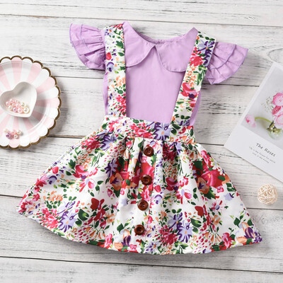 

Toddler Kids Baby Girl Floral T Shirt Tops Suspender Skirt Set Outfits Clothes