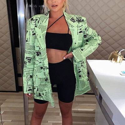 

Roseonmyhand Women Long Sleeve Open Front Fit Office Letter Newspaper Jacket Coats Tops