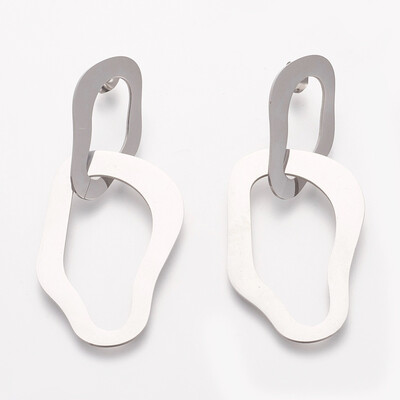 

304 Stainless Steel Dangle Stud Earrings Stainless Steel Color 67x30x1mm Pin 08mm