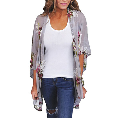 

Nomeni Women Chiffon Loose Shawl Print Kimono Cardigan Top Cover Up Blouse Beachwear