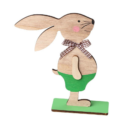 

1PC Wooden Ornaments Rabbits Bunny Table Stand Tags With Easter Egg Ribbon DIY Wood Crafts for Home Decorations Easter Party Favor