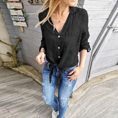 

Summer Womens Casual Lapel Solid Shirt Loose Tops Blouse Button Office Sexy