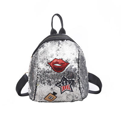 

Sequins Lips Pattern Travel Backpacks Women School Bags PU Leather Knapsack