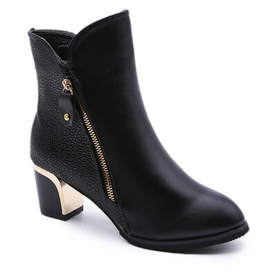 

New Winter with Thick British Style Short Canister Female Fall Side Zipper Boots