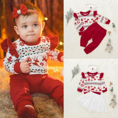 

Christmas 3Pcs Toddler Kids Baby Girl Winter Clothes Tops Long Pants Outfits Set