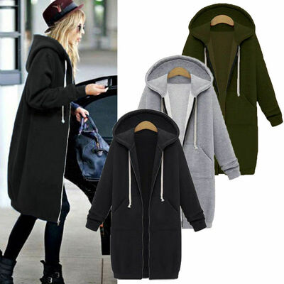 

Women Long Loose Denim Coat Hoodie Hooded Outwear Ladies Fall Casual Jacket