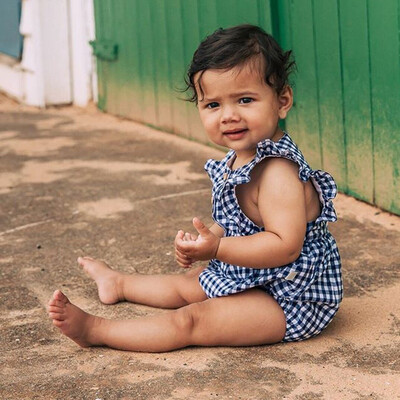 

Toddler Newborn Baby Girl Boy Sleeveless Plaid Printed Tops Bodysuit Romper