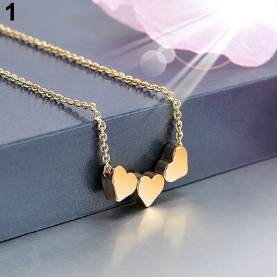 

Elegant Three Love Hearts Charm Pendant Necklace Women Cocktail Casual Jewelry