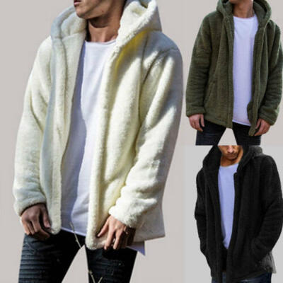 

Mens Casual Winter Teddy Bear Pocket Coat Fleece Fur Jackets Hoodies Outwear