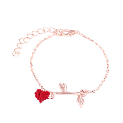 

Fashion Simple Red Rose Flower Hand Cord Bracelet Unisex Pair Hand Chain Jewelry Hot Gift