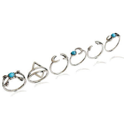

Turquoise Decor Vintage Style Women Girls Ring Set Zinc Alloy Plating Hand Decoration Jewelry