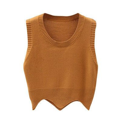 

Fashion Solid Colors Womens Sweater Knit O Neck Sleeveless Short Pullover Sweater Vest Wavy Edge Autumn Winter Warm pullover