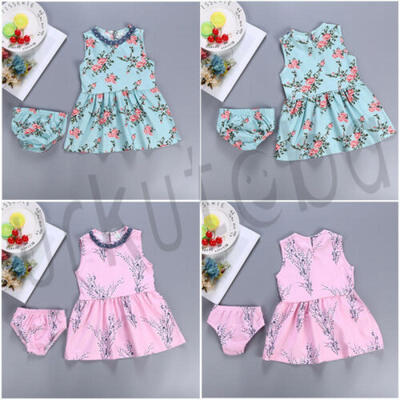 

US Lovely Kids Girls Summer Pretty Floral Sleeveless Princess Dresses Age 0-24M