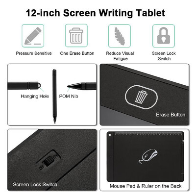

LCD Writing Tablet Electronic Writing Drawing Board 12-inch Handwriting Board Drawing Tablet with Erase Button Screen Lock Button