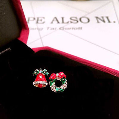 

Christmas Festive Gift Jewelry Color Tree Snowflake Round Stud Earring for Girl Kid Bell Santa Claus Ear Jacket Cuff Earring